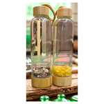 750ml Bamboo Healing Crystal Glass Water Bottle with Mixed Crystal Chips PLUS 200g FREE Citrine Crystals Chips