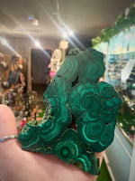 Slice raw malachite unique design hearts shape +FREE wood stand 295 grams natural