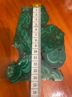 Slice raw malachite unique design hearts shape +FREE wood stand 295 grams natural