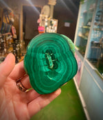 Malachite slice raw unique design perfect gift + FREE wood stand 230grams