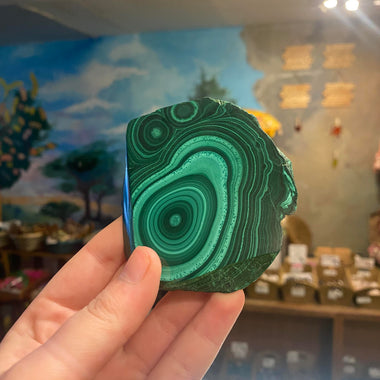 Malachite slice raw natural shape cluster 171 grams + FREE wood stand