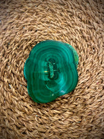 Malachite slice raw unique design perfect gift + FREE wood stand 230grams