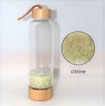750ml Bamboo Healing Crystal Glass Water Bottle with Mixed Crystal Chips PLUS 200g FREE Citrine Crystals Chips