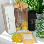 750ml Bamboo Healing Crystal Glass Water Bottle with Mixed Crystal Chips PLUS 200g FREE Citrine Crystals Chips