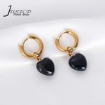 Black Agate Gold Plated Gem Heart Necklace & Earring Luxury Gift box Set 16"(variants yellow agate, rose quartz); Free luxury box
