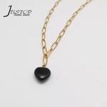 Black Agate Gold Plated Gem Heart Necklace & Earring Luxury Gift box Set 16"(variants yellow agate, rose quartz); Free luxury box