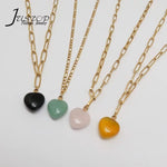 Black Agate Gold Plated Gem Heart Necklace & Earring Luxury Gift box Set 16"(variants yellow agate, rose quartz); Free luxury box