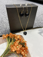 Black Agate Gold Plated Gem Necklace Set luxury gift box / Style DB2(variants green aventurine, rose quartz)