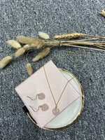Set Rose Quartz Gold Plated Gem Necklace Set luxury gift +FREE elegant box (variant black agate and green aventurine)