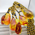 Yellow Brazilian Amber Plant Fossil Necklace Natural Stone Handmade Beaded Pendant Jewelry Gift