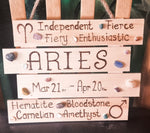 HAND-MADE WOOD BOARD  WITH CRYSTALS -AQUARIUS/ PISCES/ARIES/TAURUS/GEMINI/CANCER/LEO/VIRGO.LIBRA/SCORPIO/SAGITTARIUS/CAPRICORN