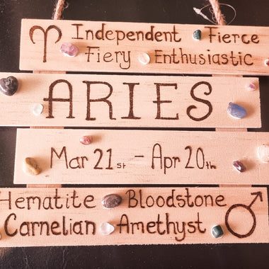 HAND-MADE WOOD BOARD  WITH CRYSTALS -AQUARIUS/ PISCES/ARIES/TAURUS/GEMINI/CANCER/LEO/VIRGO.LIBRA/SCORPIO/SAGITTARIUS/CAPRICORN