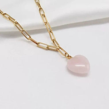 Rose Quartz Gold Plated Gem Heart Necklace & Earring Luxury Gift Set+ Luxury box