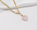 Rose Quartz Gold Plated Gem Heart Necklace & Earring Luxury Gift Set+ Luxury box