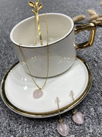 Set Rose Quartz Gold Plated Gem Necklace Set luxury gift +FREE elegant box (variant black agate and green aventurine)