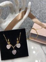 Set Rose Quartz Gold Plated Gem Necklace Set luxury gift +FREE elegant box (variant black agate and green aventurine)