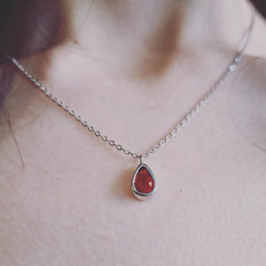 Red Agate Crystal Pendant +  Silver Necklace 925 (variant green aventurine) - Strength & Harmony