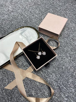 Black Agate Gold Plated Gem Necklace Set luxury gift box / Style DB2(variants green aventurine, rose quartz)