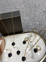 Black Agate Gold Plated Gem Necklace Set luxury gift box / Style DB2(variants green aventurine, rose quartz)